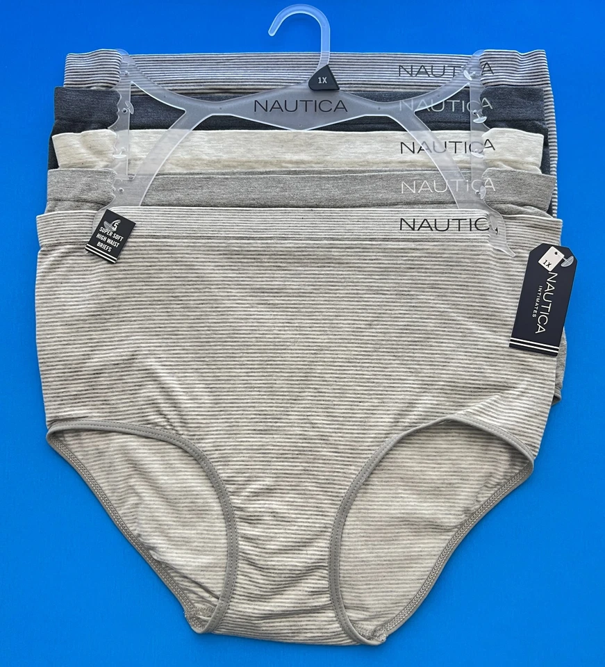 Nautica NT7554 5 ps 1X,2X Fit High Waist Brief No Show Super Soft Nylon Panties - Image 1 of 4