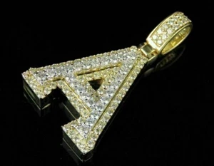2 Karat Runde Labor erstellt Diamant Anfangsbuchstabe A Anhänger 14K Gelbgold Oberfläche - Bild 1 von 6