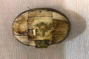 Portagioie vintage etnico boho portagioie anelli ovali orecchini foderati ottone intarsiato - Foto 1 di 8
