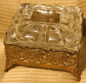 Rectangular Gold Metal Filigree & Glass Keepsake Box - Picture 1 of 5