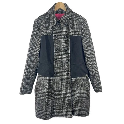 Abrigo Betsey Johnson Gris Negro Doble Pecho Guisante Mujer 12 Mezcla Lana Peplum Foto 1 de 4