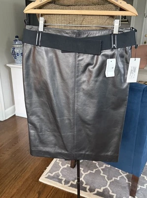 NUEVO CON ETIQUETAS GUCCI 90s Vintage Cuero Negro Hasta la Rodilla Falda Lápiz 44 Cinturón  Foto 1 de 4