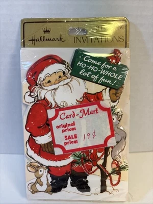 Antigo Hallmark Natal 8 Convite Festa Papai Noel e Animais da Floresta Novo Selado - Imagem 1 de 3