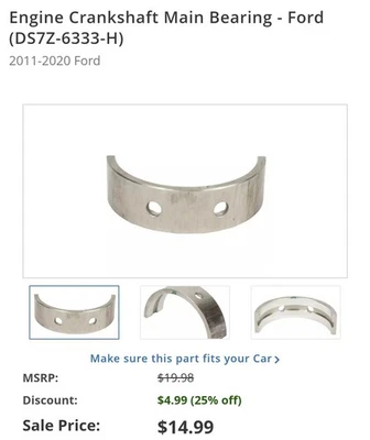 NUEVO OEM Ford Motor Cigüeñal Cojinete Principal STD DS7Z-6333-H Ford 1.5L 1.6L 11-20 Foto 1 de 4