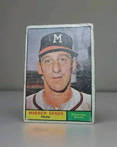 1961 Topps Baseball Card Milwaukee Braves Warren Spahn HOF #200 Vtg Poor - Picture 1 of 2