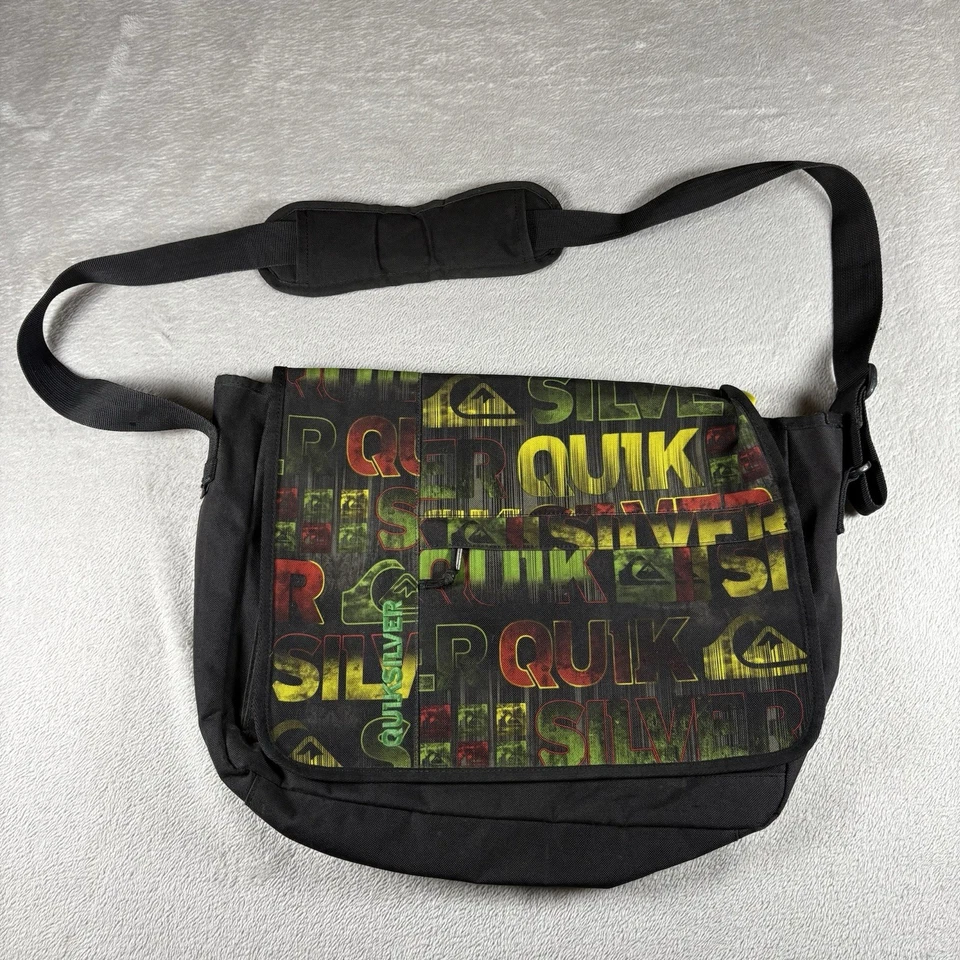 Bolso de hombro mensajero para computadora portátil Quiksilver de colección para hombre negro correa ajustable Y2K Foto 1 de 4