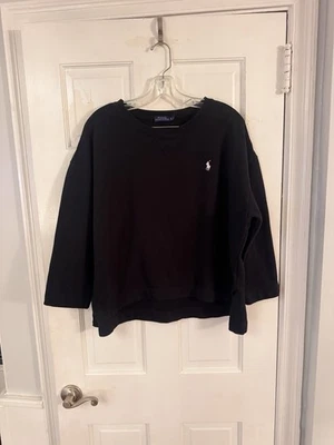 Polo Ralph Lauren Boxy Negro Alto-Bajo Cuello Redondo Sudadera Talla XL Logo Foto 1 de 4