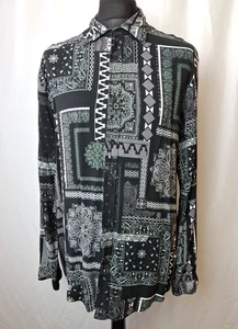 Zara Lightweight Bandana Print Shirt Black & White Long Sleeved Men's XL C4472 - Picture 1 of 8