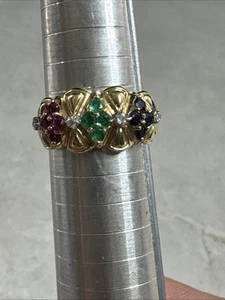 ANILLO ORO AMARILLO 14K vintage con piedras preciosas de colores firmado 14K KN talla E31 - Imagen 1 de 14