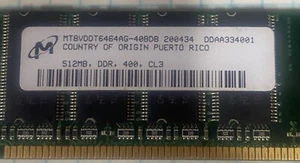 Micron PC3200 512 MB DIMM 400 MHz DDR Memory (MT8VDDT6464AG-40BDB) - Picture 1 of 3