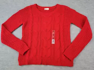 SO Sweater Cable Knit Pullover Long Sleeve Crew Neck Red Kohl's Womens Jr XS NWT - Picture 1 of 10