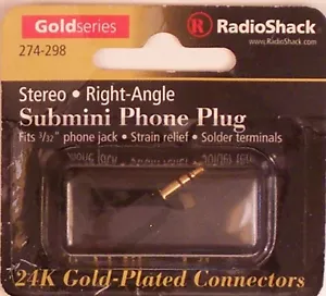 Right-Angle 3/32 2.5mm Gold Male Stereo Submini Phone Plug ~ RadioShack 274-298 - Picture 1 of 1