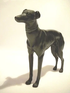 ESTATUA ANTIGUA DE PERRO GALGO BRONCE CON CUELLO DE PIE PÁTINA NEGRA - Imagen 1 de 1