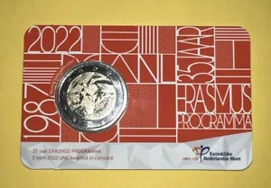 2 Euro Paesi Bassi Erasmus 2022 BU Coin Card - Zdjęcie 1 z 3