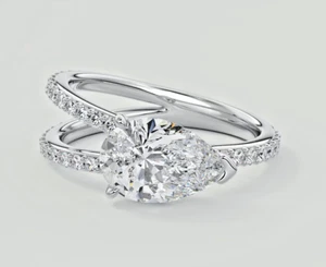 14K White Gold IGI Lab Created Certified Diamond Wedding Ring 2.37 CT Pear Cut - Picture 1 of 13