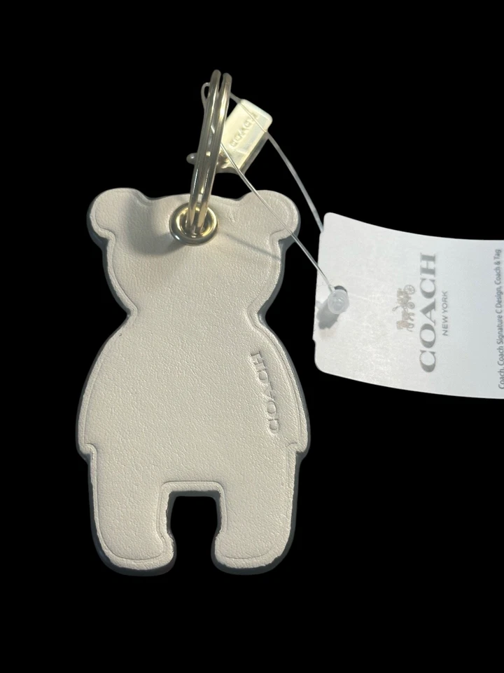 Coach Smooth Leather Bear bag charm/key ring- chalk white- bear outline