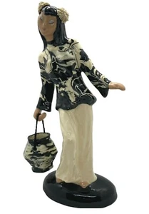 Hedi Schoop Keramik asiatisches Mädchen mit Korb Made in USA Künstler signiert - Bild 1 von 10