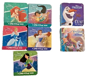 Disney Princess Look Find Baby Mini Board BookJasmine Frozen Belle Ariel Mulan - Picture 1 of 2