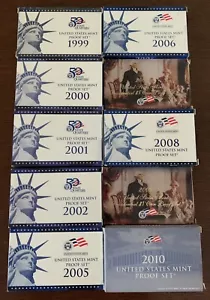 1999-2002 2005 06 08 10 US Mint Proof Sets 07 09 Presidential $1 Coin Proof Sets - Picture 1 of 10