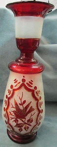 Antique Bohemian Hand Blown & Decorated With Gold & Bird 11 3/4" High Vase - Picture 1 of 1
