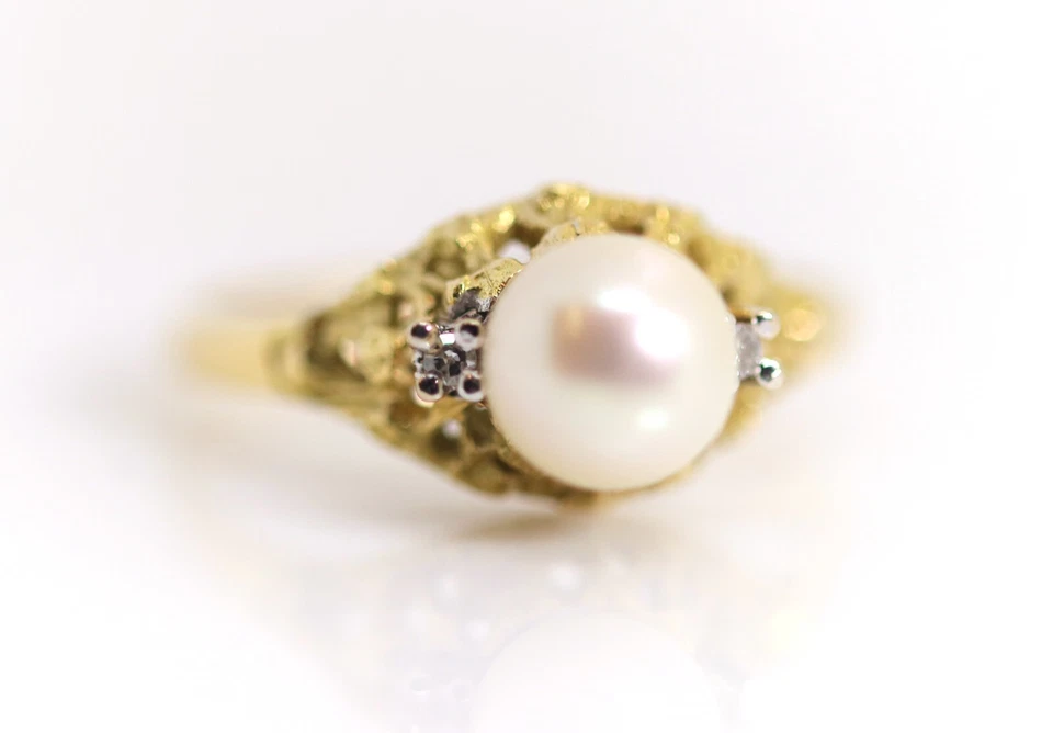 Anillo Oro Amarillo Perlas Akoya 750 - 18kt Naturalistic Organic Rg 56 - 57 Foto 1 de 1