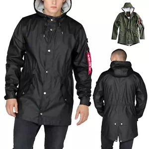 ALPHA INDUSTRIES Regen Mantel Jacke Kapuze FISHTAIL RAINCOAT oliv Gr: SMALL - Bild 1 von 9