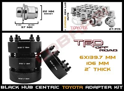 Toyota 2" Tacoma 4Runner Black Hub Centric Wheel Spacers + 24 Chrome Mag Lug Nut - Image 1 of 4