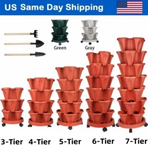 3-7 Tier Vertical Stackable Planter With Wheels and Tools Garden Planters - Picture 1 of 18