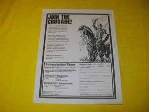 JOIN THE CRUSADE DRAGON DUNGEON ADVERTISEMENT DUNGEONS & DRAGONS AD&D - Picture 1 of 1