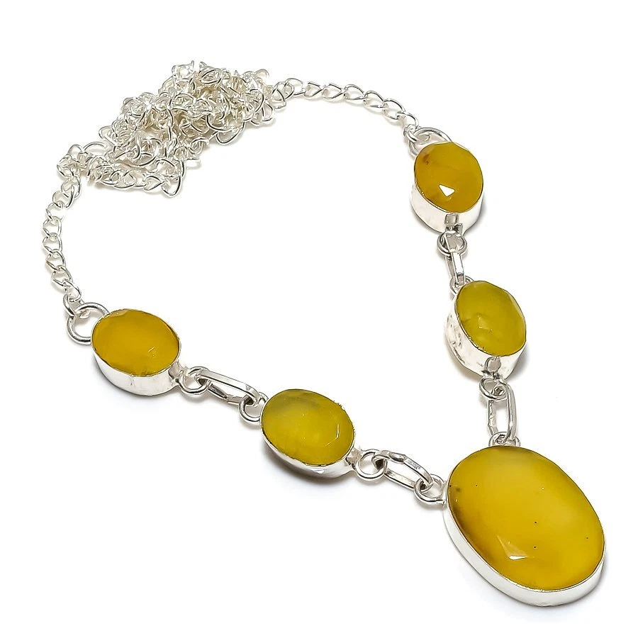 Collar de joyería de plata 925 hecho a mano con piedras preciosas de ónix amarillo 18" R-5670 Foto 1 de 1
