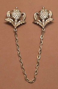 Mjent Flower Sweater Guard Chain Double Brooches Pins Gold Tone Vintage - Picture 1 of 3