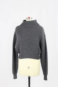 Suéter Aritzia WILFRED Montpellier Crop Gris Carbón Lana Acanalado Cuello Simulado, Talla S - Imagen 1 de 14
