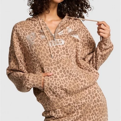 Victoria's Secret розовый плющ флис розовый леопард половина молнии толстовка с капюшоном XSMALL - Изображение 1 из 4