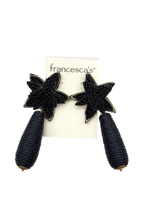 Nuevos Pendientes Colgantes Francesca's Flor Negra Cuentas Tono Dorado Foto 1 de 4