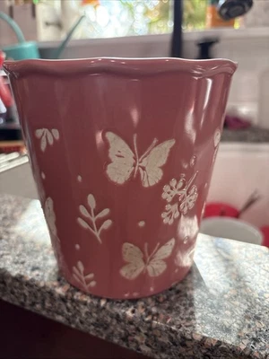 Maceta de orquídea con volantes de cerámica vintage rosa mariposas flores encanto Foto 1 de 4