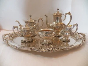 REED & BARTON FRANCIS 1ST STERLING SILVER TEA/COFFEE SET W/STERLING TRAY 6 PIECE - Picture 1 of 16