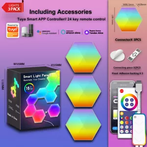 Wifi LED Hexagon Light RGB Panel Light Music Sync App&Remote Control USB Charge - Picture 1 of 18