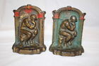 Pair Of 2 Vintage Hand Painted Cast Iron Rodin's The Thinker 5" Metal Bookends