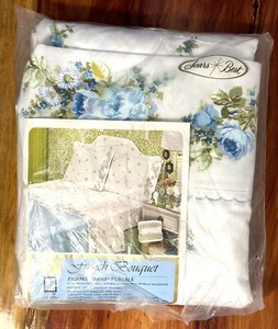 Vintage Sears French Bouquet Blue Floral Full Flat Sheet 81”x104” Made In USA - Picture 1 of 7