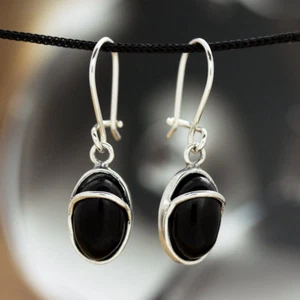 Pendientes de ónix plata 925 para mujer joyería plata de ley H212 - Imagen 1 de 2