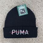 Puma Women’s Beanie Black w/Pink Overlay Script Ribbed Cuffed Knit Cap OSFM NWT