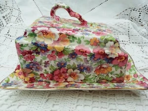 James Kent Old Foley Du Barry Chintz Bone China Cheese Butter Dish Damaged - Picture 1 of 10