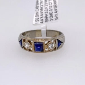 18K WG/YG Square Cab And Triangular Sapphire & Diamond Band - Picture 1 of 11