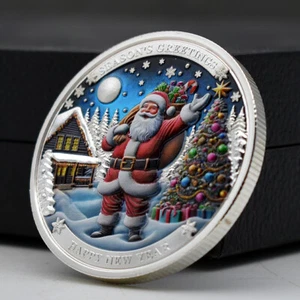 Happy New Year Silver Plated Coin Merry Christmas Santa Claus Collectibles Medal - Picture 1 of 12