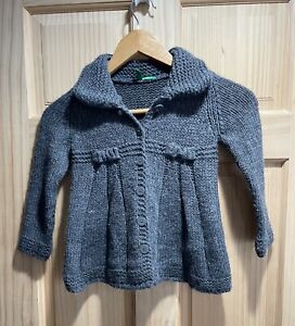 United Colors of Benetton Girl's Gray Wool Cardigan XS 110cm 4-5y