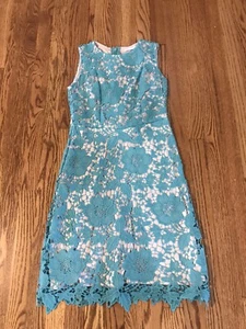 New York & Company Sleeveless Aqua Tan Lace Dress Size 0 - Picture 1 of 5