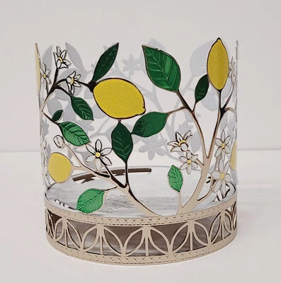 BATH & BODY WORKS LEMONS FLOWERS LEAFS 3 WICK CANDLE HOLDER - Image 1 of 4