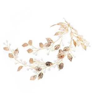 Bridal Headpiece Tiara Golden Leaves Wedding Headwear Bridal Hair - Picture 1 of 11