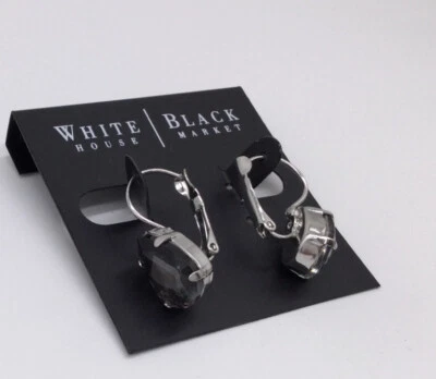 White House Black Market silver & smoked lever back Crystal drop earrings NWTS - Image 1 of 4