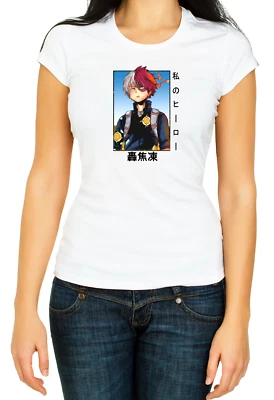 Todoroki Shoto Anime Manga Series White Women's 3/4 Short Sleeve T-Shirt F236 - Image 1 of 2
